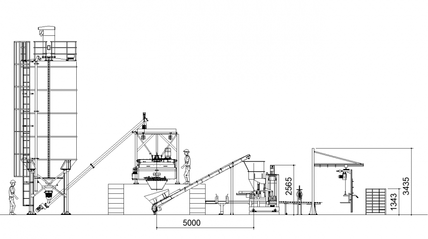 Concrete batching plant elevation with industrial architecture design dwg file